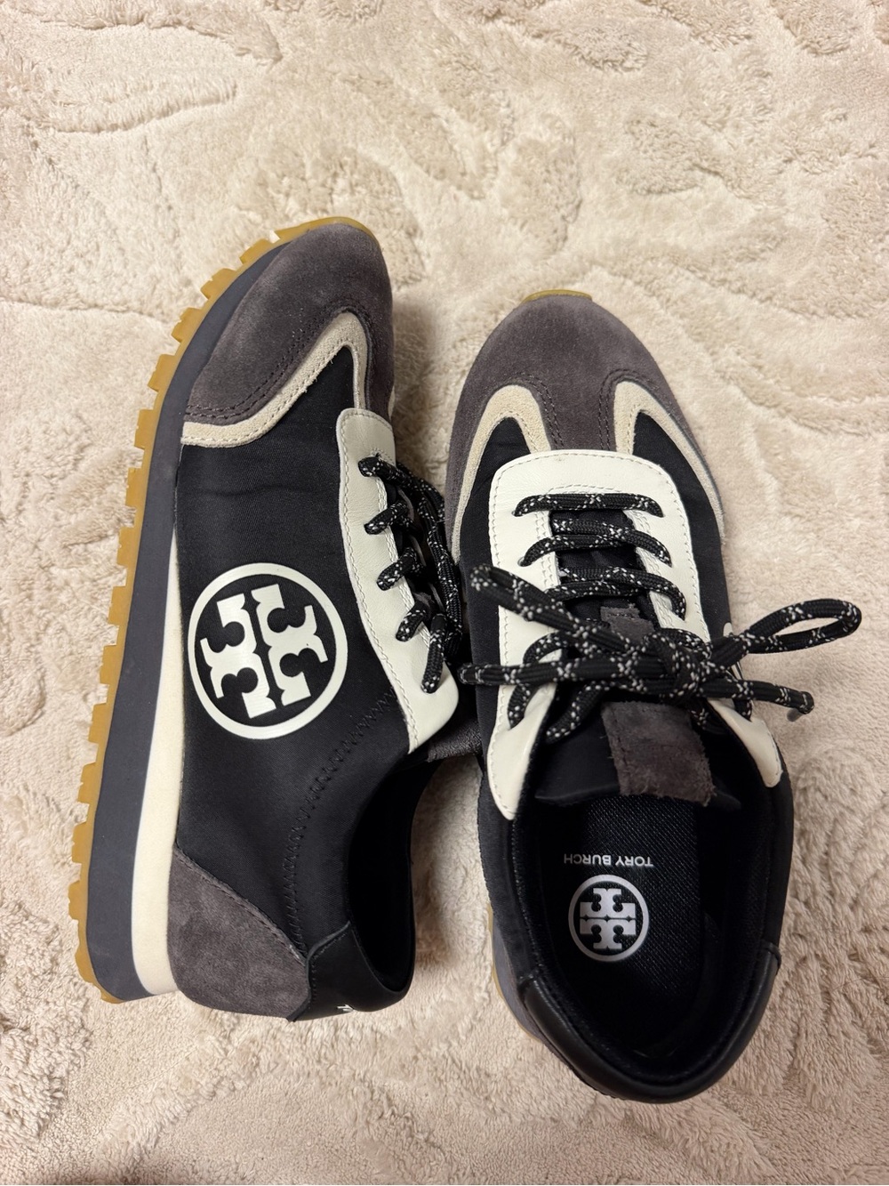 Tory Burch BRAND NEW Black, Gray and Cream Annie Sneakers